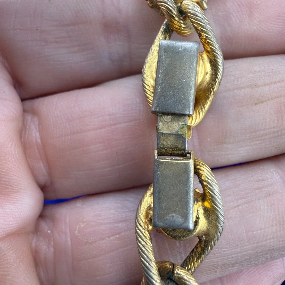 Vintage Estate Necklace Gold Rhinestone Chunky Textured Chain 32in